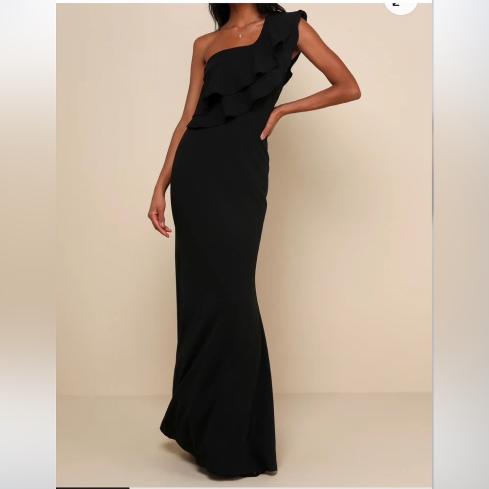 Lulus Black Ruffled One-Shoulder Mermaid Maxi Dress
